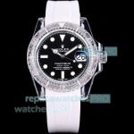 Swiss Clone Black Dial Rolex PhantomLab Submariner Transparent Case Rubber Strap Watch 